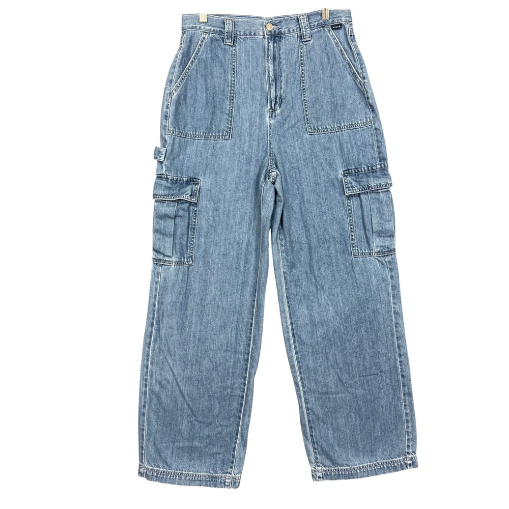 Cello Cargo Wide Leg Jeans Womens 13‎ Light Wash High Rise Carpenter Denim 31x31